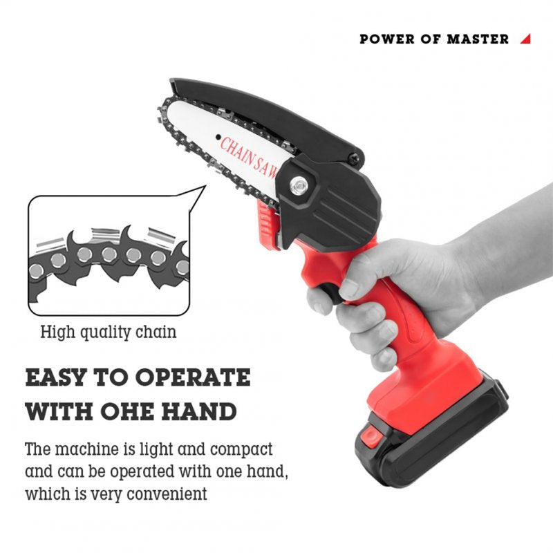 Mini Electric Chain Saw Woodworking Lithium Battery Chainsaw Wood Cutter Cordless Garden Rechargeable Tool Red U.S. plug Cykapu