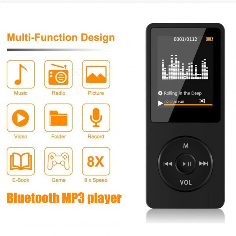 Mp3 Music Player Bluetooth Portable Mp4 Fm Radio External Ultra-thin Black Cykapu