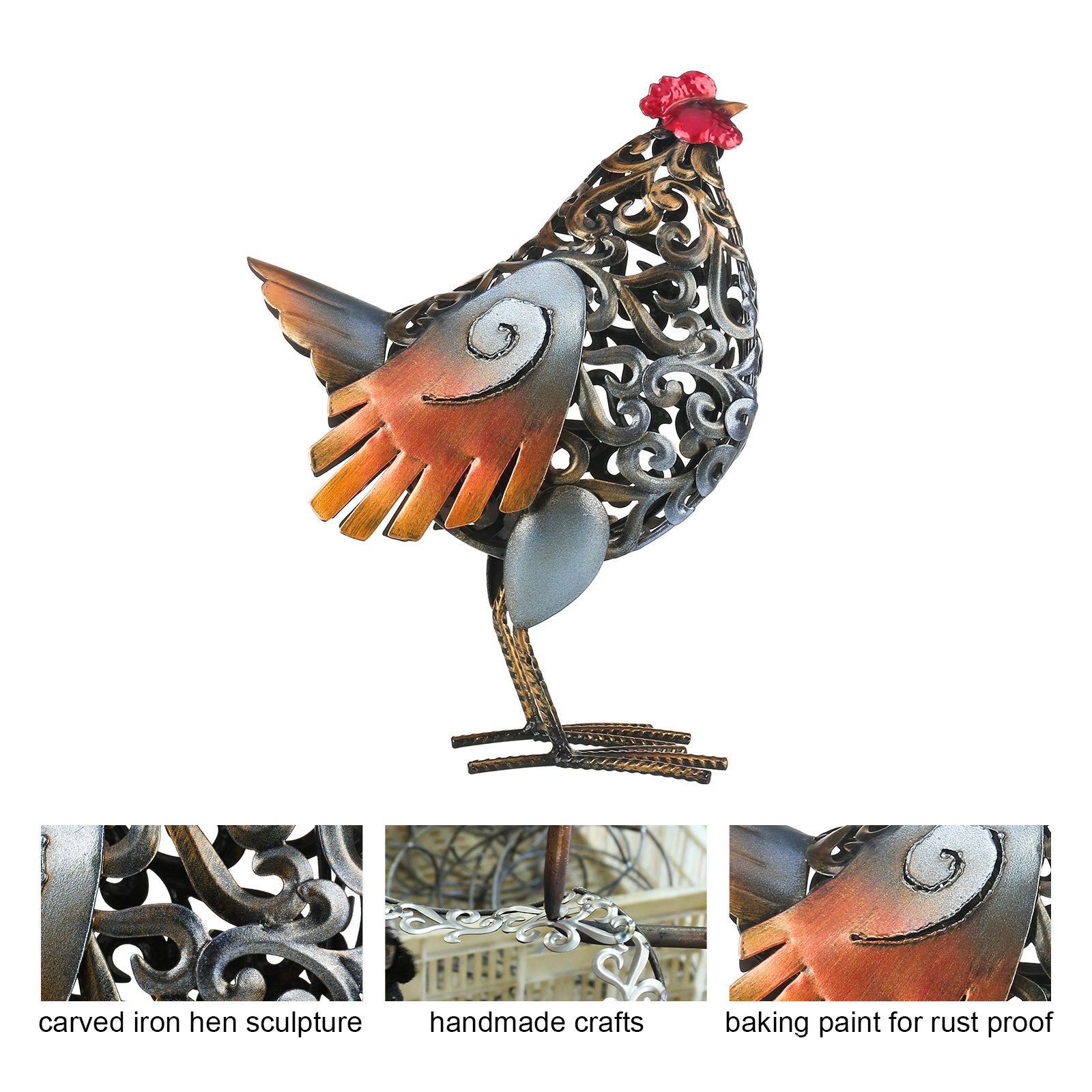 Vintage Rustic Antique Style Hen Animal Iron Gift Sculpture Cykapu