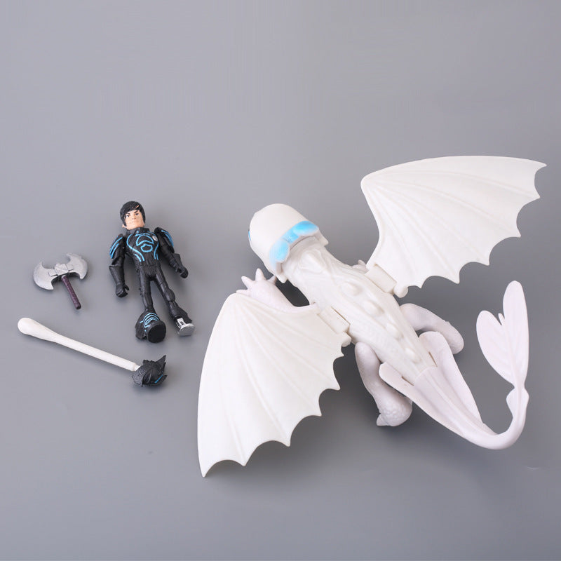 Dragon trainer 6 black and white blue dragon toothless boy night fury swingable wings movable - Cykapu