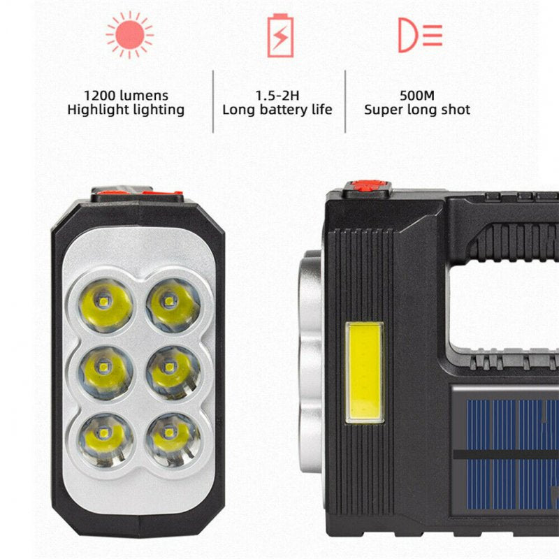 Portable Led Flashlight Solar Rechargeable Super-bright Lighting Working Torch 6x3030 Lamp Beads 1200lm 4 Modes Cykapu