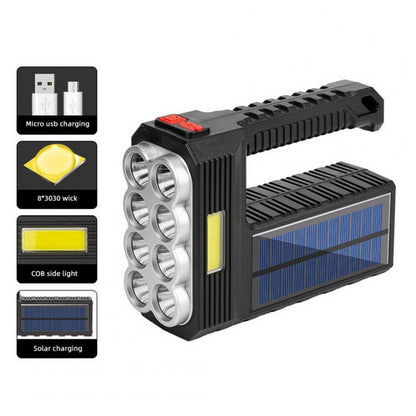 Portable Led Flashlight Solar Rechargeable Super-bright Lighting Working Torch 6x3030 Lamp Beads 1200lm 4 Modes Cykapu