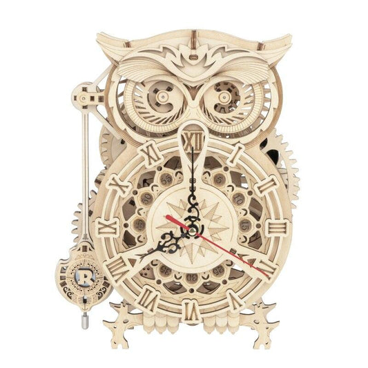 Robotime ROKR 3D Wooden Puzzle Owl Clock Wall Model Building Block Kit - Cykapu