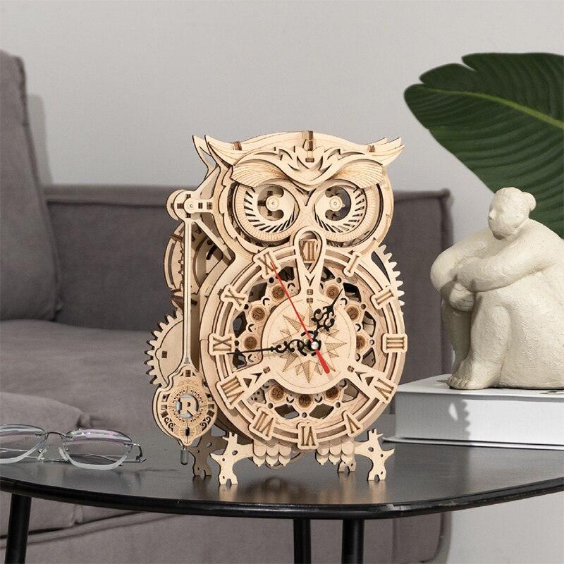 Robotime ROKR 3D Wooden Puzzle Owl Clock Wall Model Building Block Kit