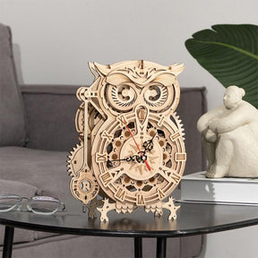 Robotime ROKR 3D Wooden Puzzle Owl Clock Wall Model Building Block Kit - Cykapu