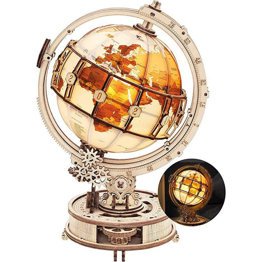 Robotime ROKR Luminous Wooden Globe Light Night 3D Puzzle Games - Cykapu