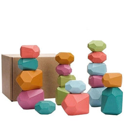 Wooden Rainbow Stones Building Blocks Colorful Stacker Balancing Games Montessori Educational Toys - Cykapu