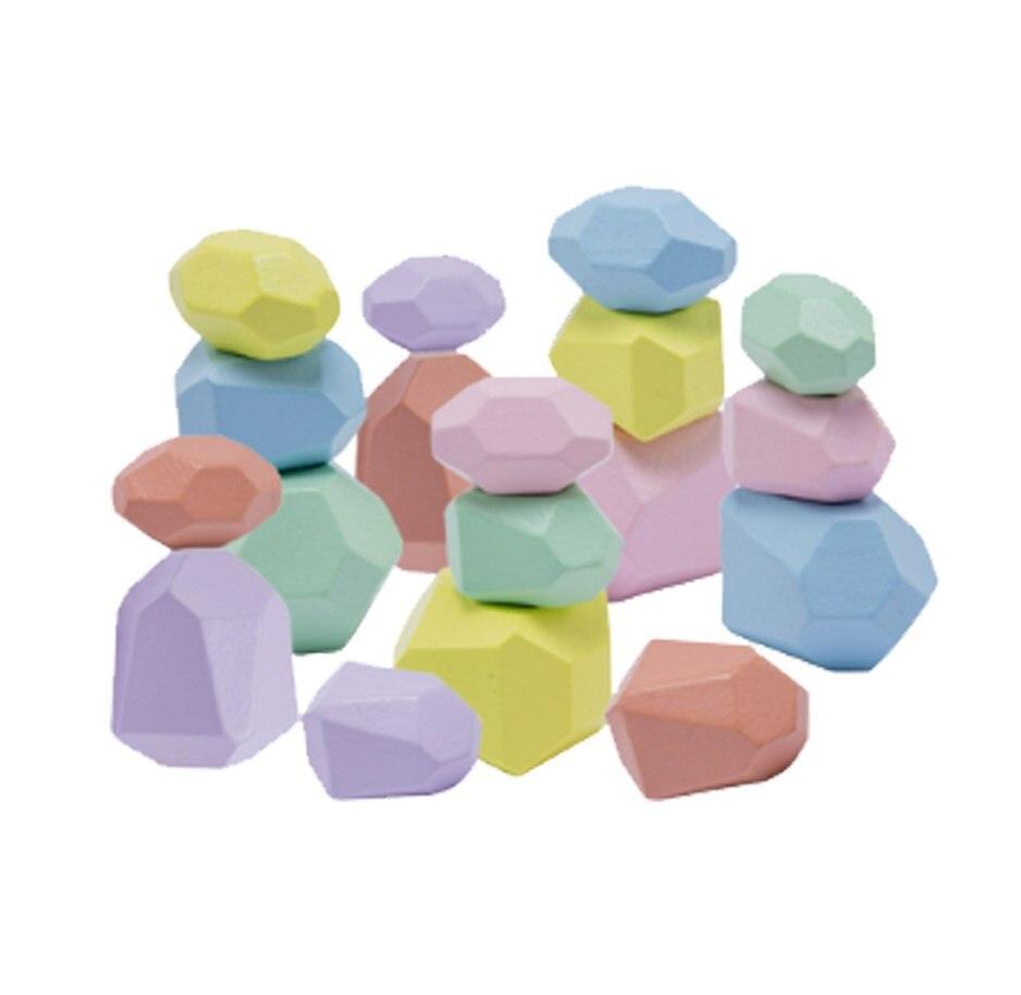 Wooden Rainbow Stones Building Blocks Colorful Stacker Balancing Games Montessori Educational Toys - Cykapu