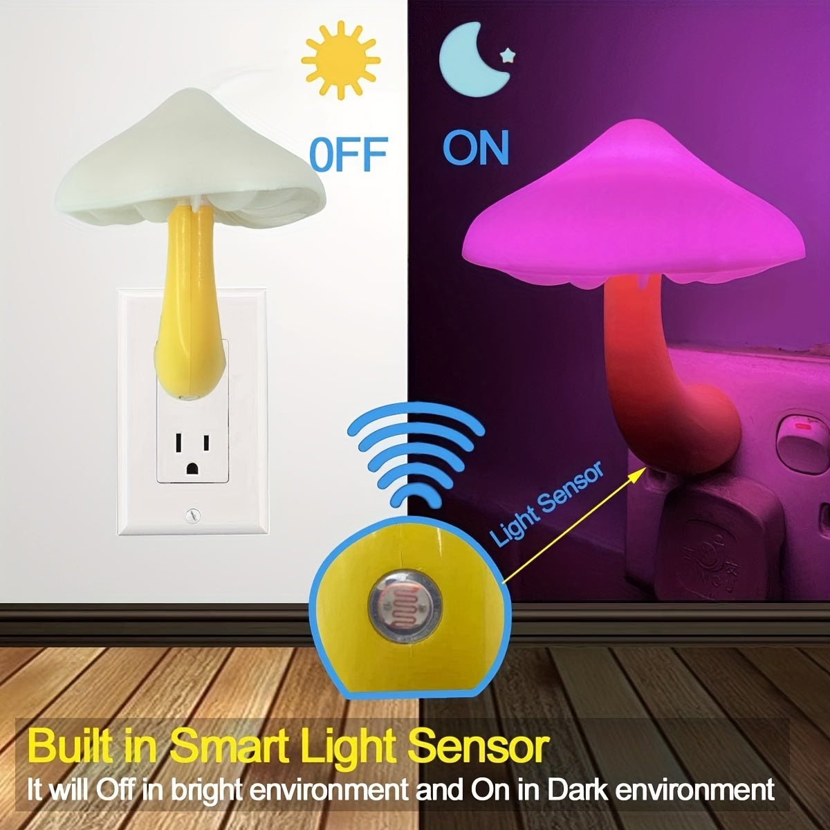3 Packs Of UTLK Plug-In LED Mushroom Night Lights - 7 Colors & Dusk To Dawn Sensor - Perfect For Kids & Bedrooms! Halloween/Christmas Gift