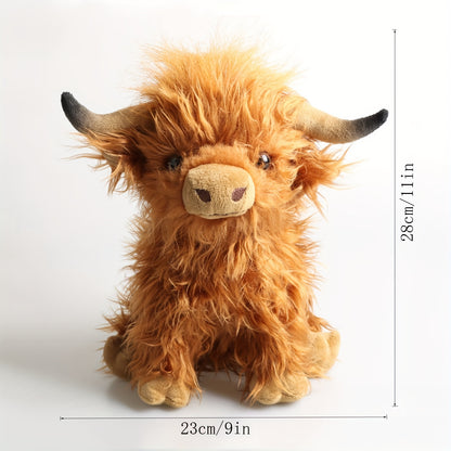 Cuddly 27CM/11'' Highland Cow Plush Toy - Kyloe Stuffed Animal Dolls Perfect Halloween Deco - Cykapu