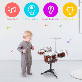 Kids Drum Set Musical Toy Drum Kit For Toddlers, Jazz Drum Set With 1 Stool, 2 Drum Sticks, 1 Cymbal And 5 Drums Musical Instruments