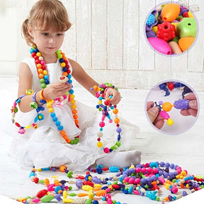 370pcs/set Children's DIY Cordless String Beads, Children's Educational Splicing Toys, Popper Beaded Bracelet Necklace - Cykapu