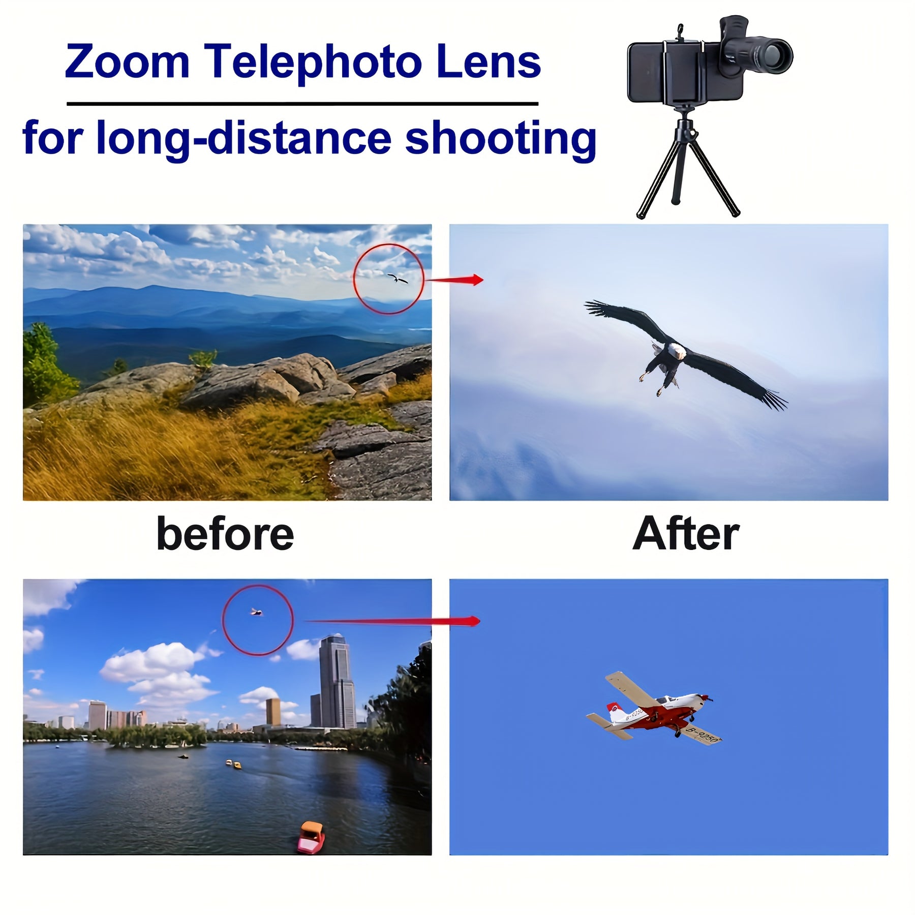 Universal Cell Phone External Telephoto Lens, 18 Times Optical Zoom Lens, With Tripod Stabilized