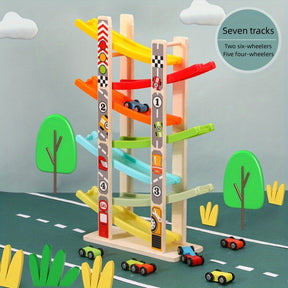 Delight Your Toddler With This Fun Wooden Race Track Car Ramp Racer And 4 Mini Cars
