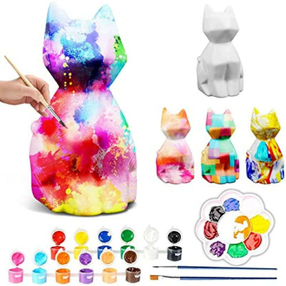 DIY Cat Lamp Art Kit, Paint Your Own Night Light, Geometric Cat Art Craft Painting Kits - Cykapu