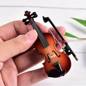 Beautiful Wooden Miniature Violin Set: Stand, Bow, Case, And Musical Instrument