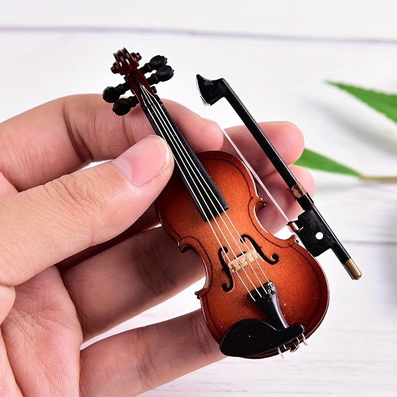 Beautiful Wooden Miniature Violin Set: Stand, Bow, Case, And Musical Instrument - Cykapu