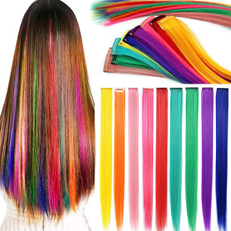 9 pcs Multicolored Clip-In Hair Extensions for Women - Perfect for Parties, Cosplay, and Y2K Style Highlights Cykapu