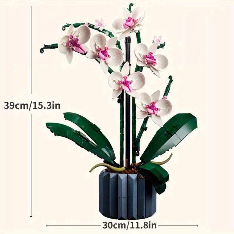 Orchid Phalaenopsis Bouquet Flower Potted Bonsai Ornament Model, Assembled Building Blocks Toy Gift For Girl