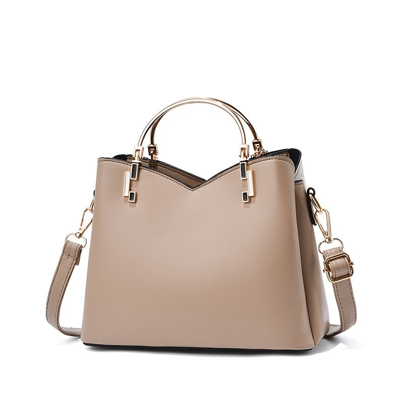 Color Block Satchel Bag, Trendy Metal Tassel Decor Crossbody Bag, Women's Top Ring Purse (9.1*7.5*4.5) Inch