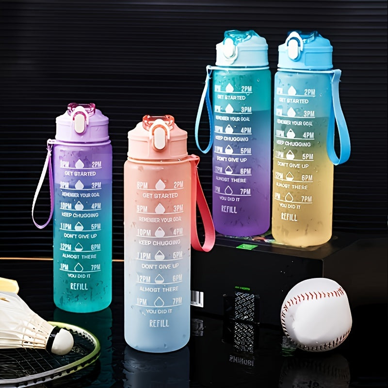 32oz/900mL Motivational Water Bottle With Straw & Time Marker, Daily Water Intake Bottle With Carrying Strap Cykapu