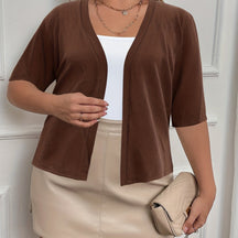 Plus Size Elegant Cardigan, Women's Plus Basic Half Sleeve Slight Stretch Cardigan Cykapu