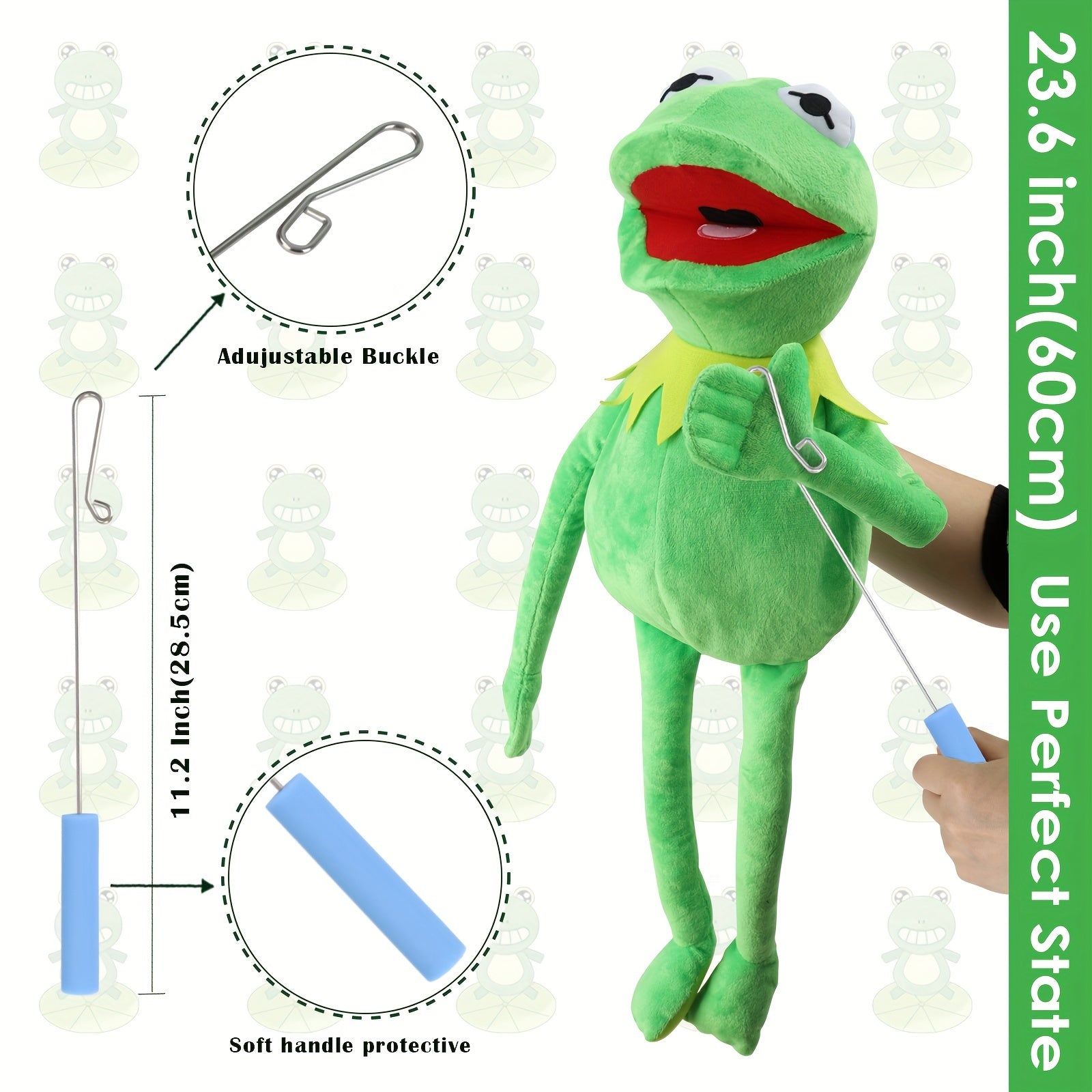 Kermit Frog Puppet With Control Rod Metal Puppet Set,The Muppets Show, Soft Plush Frog Puppet Doll Suitable For Role Play -Green, 24 Inches - Cykapu