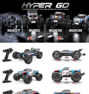 MJX 16208 16209 HYPER GO 1/16 Brushless High Speed RC Car Vechile Models 45km/h - Cykapu