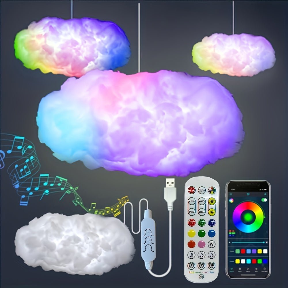 Multi-color Cloud Color-changing Light, 3D Cloud Set Music Synchronized Warm White, With 360-degree Wireless Remote Control APP, Is The Coolest DIY Decorations For Adults And Children Indoor Family Bedroom.
