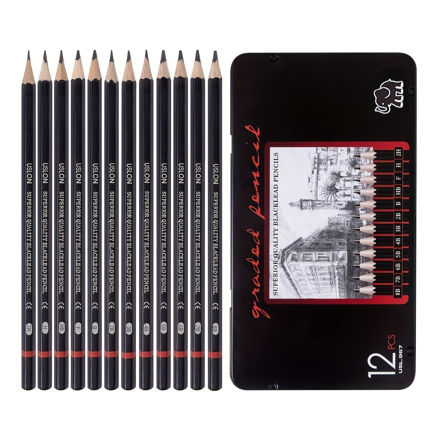 12pcs Art Drawing Graphite Pencils 8B - 2H , Professional Drawing Sketching Pencil Set, Ideal