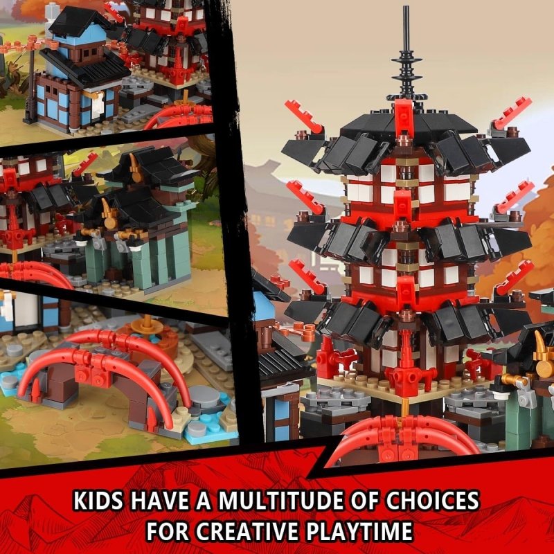 Ninja Temple Building Set - Compatible with Lego Ninja City Set, 6 Ninjas, Children's Pretend Ninja Kit (810 Pieces) - Cykapu