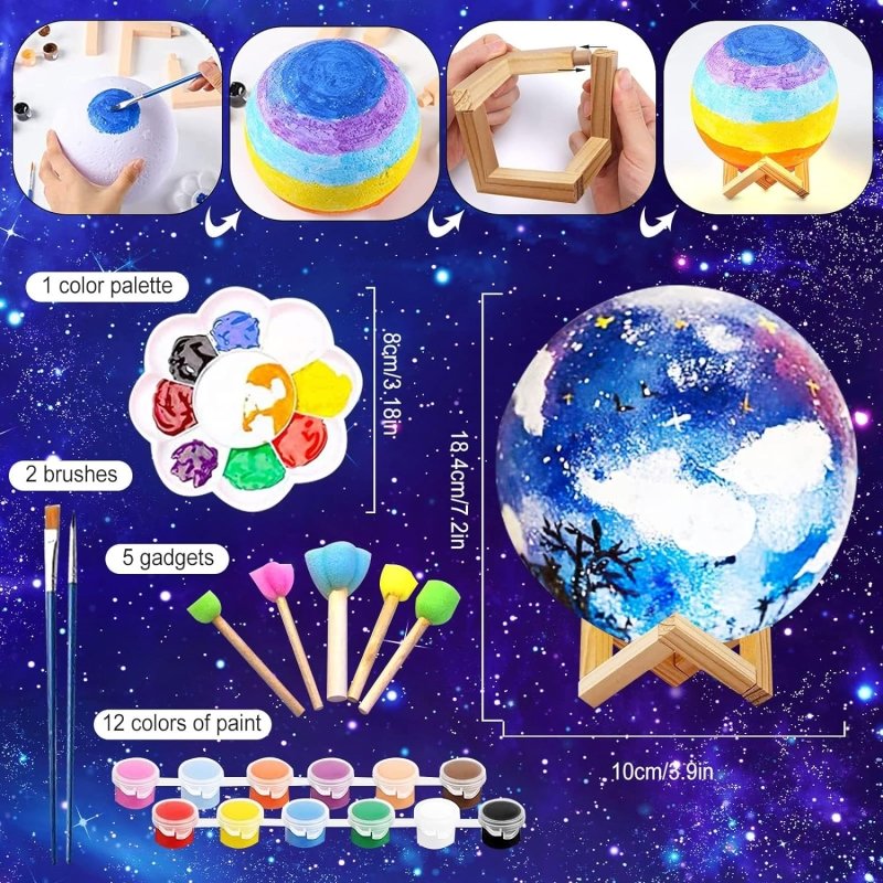 Paint Your Own Moon Art Kit, Halloween Gifts DIY Space Toys Lava Art Kit with Plastic Stand - Cykapu