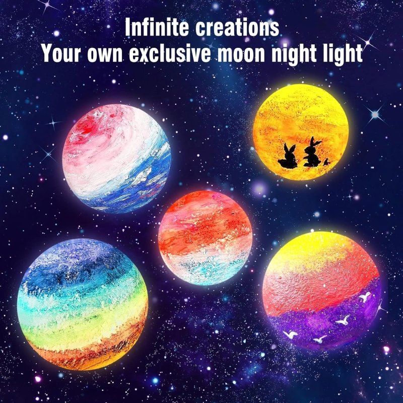 Paint Your Own Moon Art Kit, Halloween Gifts DIY Space Toys Lava Art Kit with Plastic Stand - Cykapu